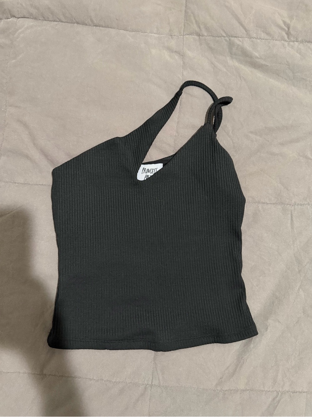 Princess Polly Black Ribbed One-Shoulder Tank